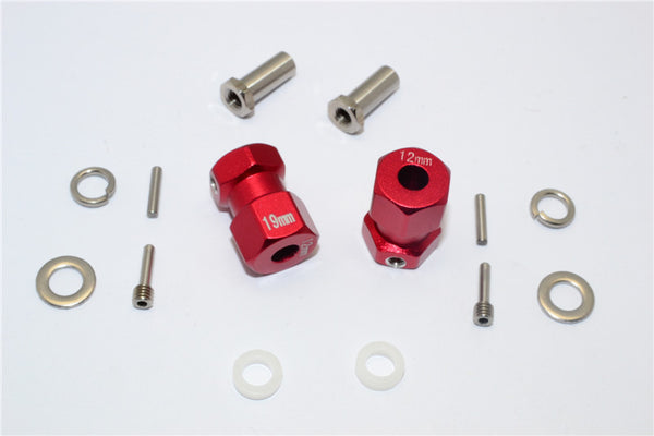 Axial RR10 Bomber Aluminum Wheel Hex Adapter (Inner 5mm, Outer 12mm, Thickness 19mm) - 2Pcs Set Red