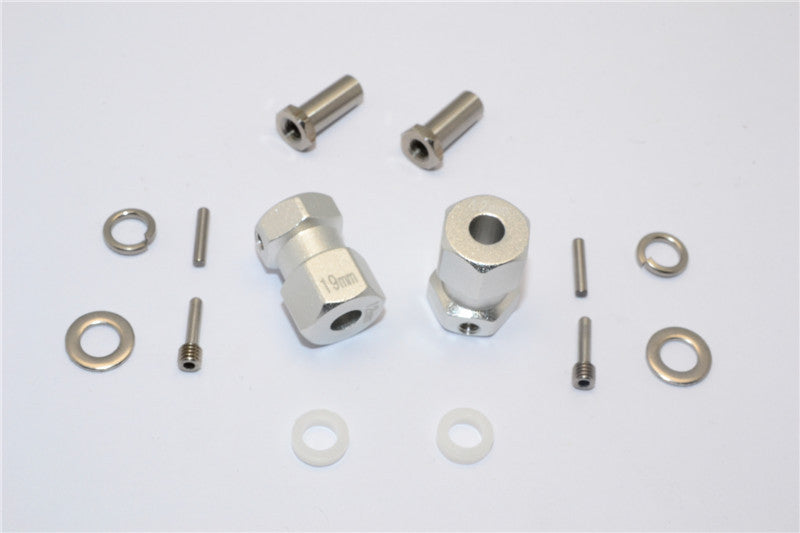 Axial RR10 Bomber Aluminum Wheel Hex Adapter (Inner 5mm, Outer 12mm, Thickness 19mm) - 2Pcs Set Silver