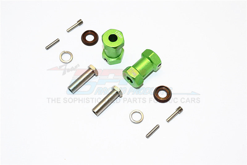 Axial RR10 Bomber Aluminum Wheel Hex Adapters 21mm Width (Use For 4mm Thread Wheel Shaft & 5mm Hole Wheel) - 1Pr Set Green