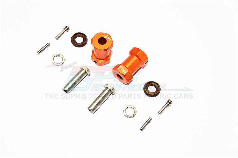 Axial RR10 Bomber Aluminum Wheel Hex Adapters 21mm Width (Use For 4mm Thread Wheel Shaft & 5mm Hole Wheel) - 1Pr Set Orange