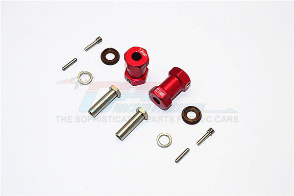 Axial RR10 Bomber Aluminum Wheel Hex Adapters 21mm Width (Use For 4mm Thread Wheel Shaft & 5mm Hole Wheel) - 1Pr Set Red
