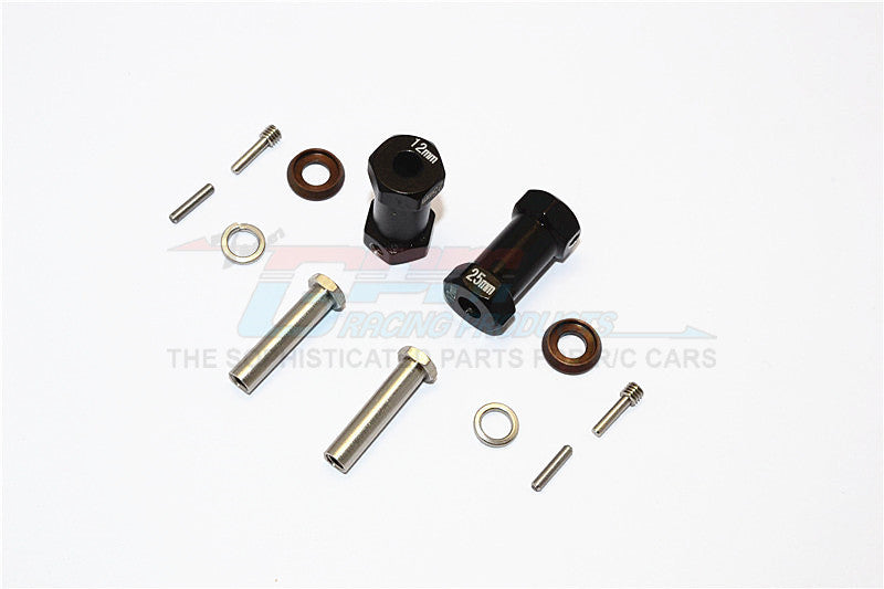 Axial RR10 Bomber Aluminum Wheel Hex Adapters 25mm Width (Use For 4mm Thread Wheel Shaft & 5mm Hole Wheel) - 1Pr Set Black