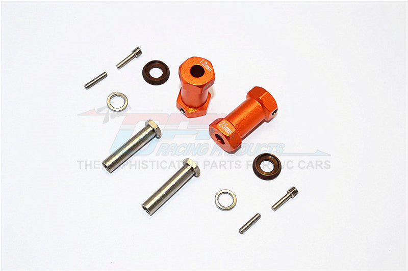 Axial RR10 Bomber Aluminum Wheel Hex Adapters 25mm Width (Use For 4mm Thread Wheel Shaft & 5mm Hole Wheel) - 1Pr Set Orange