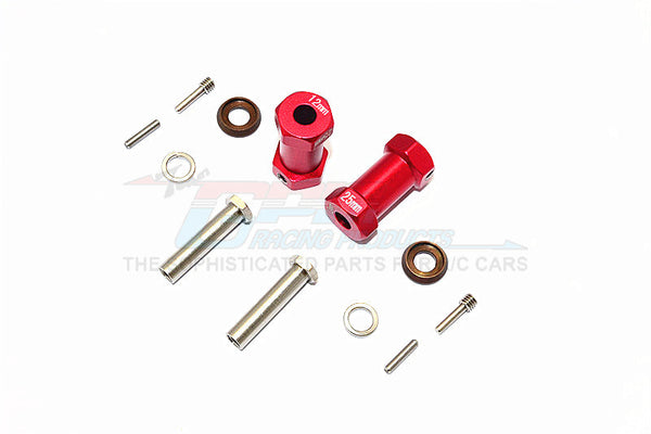 Axial RR10 Bomber Aluminum Wheel Hex Adapters 25mm Width (Use For 4mm Thread Wheel Shaft & 5mm Hole Wheel) - 1Pr Set Red