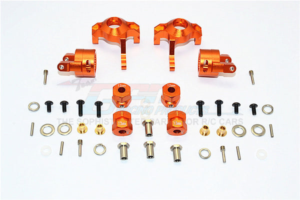 Axial RR10 Bomber & Wraith Aluminum Front C-Hub & Knuckle Arm (5 Degree Caster) - 4Pcs Set Orange