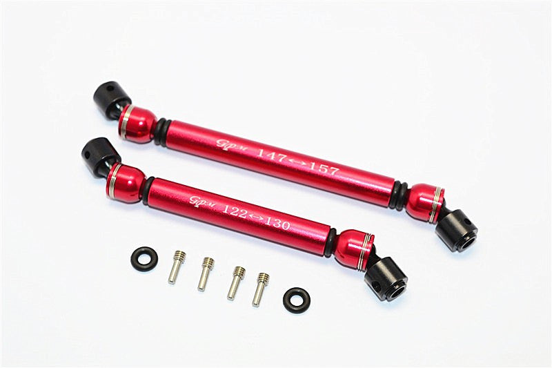 Axial RR10 Bomber Aluminum Front & Rear Main Drive Shaft With Steel Joint (S:122mm-130mm, L:147mm-157mm) - 2Pcs Set Red