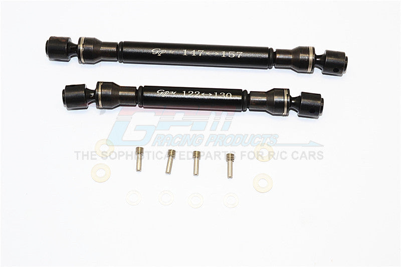 Axial RR10 Bomber Steel+Aluminum Front & Rear Main Drive Shaft (147mm-157mm, 122mm-130mm) - 2Pcs Set Black
