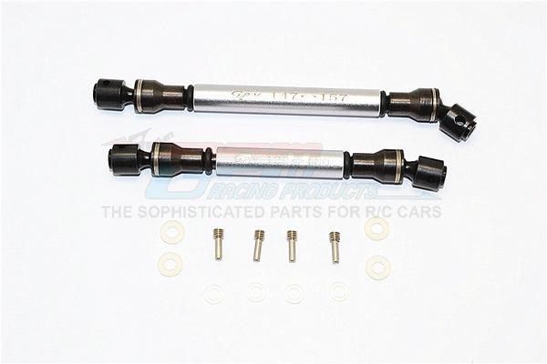 Axial RR10 Bomber Steel+Aluminum Front & Rear Main Drive Shaft (147mm-157mm, 122mm-130mm) - 2Pcs Set Gray Silver