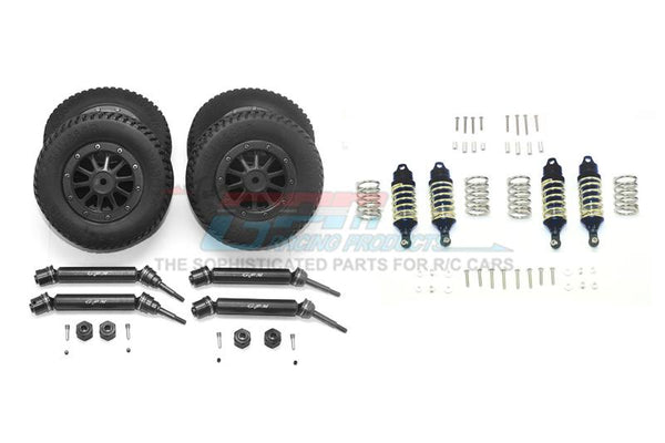 Traxxas Rustler 4X4 VXL (67076-4) Upgrade Parts Front & Rear Aluminum Shocks + Steel #45 Axles + Spring Steel Hex + Rubber Tires With Metal Rim (Low Center Of Gravity Set) - 68Pc Set Black