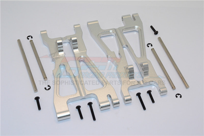 HPI Savage 21, X, XL, K4.6, Flux Aluminum Front/Rear Adjustable Lower Arm With Screws & Pins & Delrin Collars - 1Pr Set Silver