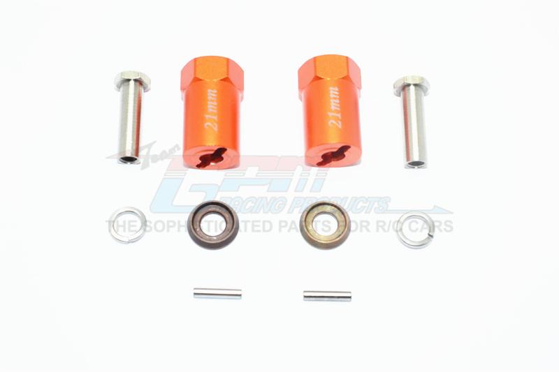 Axial SCX10 & SCX10 II Aluminum Hex Adapter 21mm Thick - 1Pr Set Orange