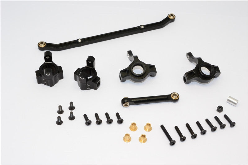 Axial SCX10 Aluminum Front C-Hub & Front Knuckle Arm (Toe-In 5 Degree) & SCX160 Tie Rod - 6Pcs Set Black