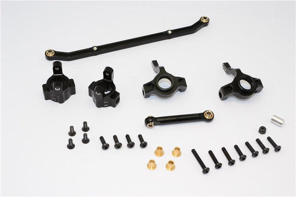 Axial SCX10 Aluminum Front C-Hub & Front Knuckle Arm (Toe-In 5 Degree) & SCX160 Tie Rod - 6Pcs Set Black