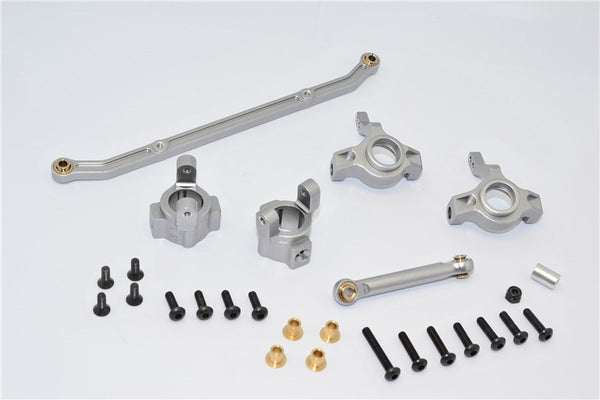 Axial SCX10 Aluminum Front C-Hub & Front Knuckle Arm (Toe-In 5 Degree) & SCS160 Tie Rod - 6Pcs Set Gray Silver