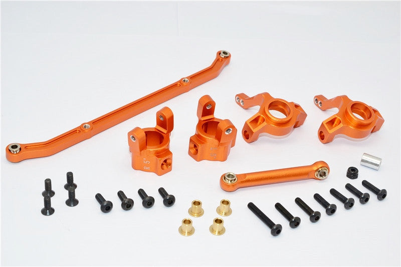 Axial SCX10 Aluminum Front C-Hub & Front Knuckle Arm (Toe-In 5 Degree) & SCX160 Tie Rod - 6Pcs Set Orange