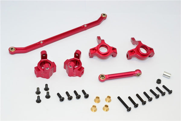 Axial SCX10 Aluminum Front C-Hub & Front Knuckle Arm (Toe-In 5 Degree) & SCX160 Tie Rod - 6Pcs Set Red