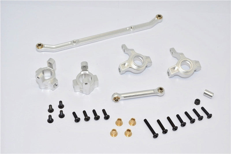 Axial SCX10 Aluminum Front C-Hub & Front Knuckle Arm (Toe-In 5 Degree) & SCX160 Tie Rod - 6Pcs Set Silver