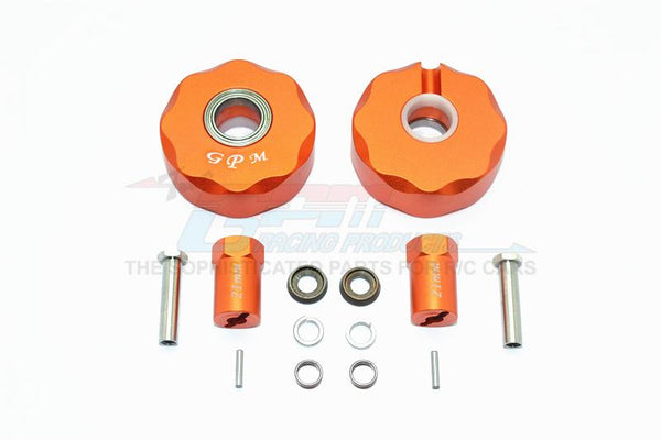 Axial SCX10 & SCX10 II Aluminum Pendulum Wheel Knuckle Axle Weight + 21mm Hex Adapter - 1Pr Set Orange