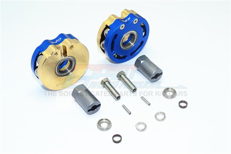 Axial SCX10 & SCX10 II Brass Pendulum Wheel Knuckle Axle Weight With Alloy Lid + 21mm Hex Adapter - 1Pr Set Blue