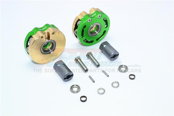 Axial SCX10 & SCX10 II Brass Pendulum Wheel Knuckle Axle Weight With Alloy Lid + 21mm Hex Adapter - 1Pr Set Green