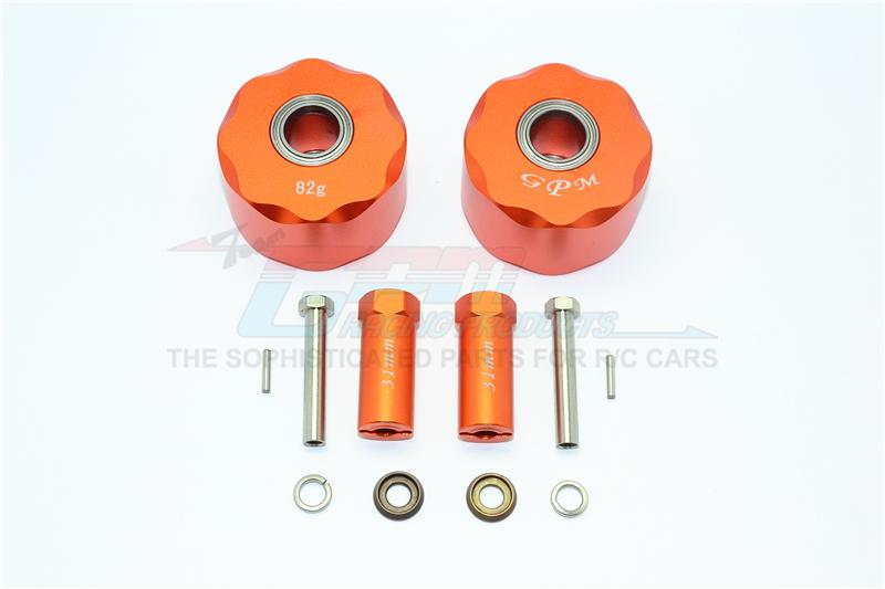 Axial SCX10 & SCX10 II Aluminum Pendulum Wheel Knuckle Axle Weight + 31mm Hex Adapter - 1Pr Set Orange