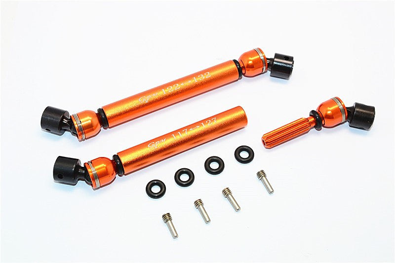Axial SCX10 Steel+Aluminum Front & Rear Main Drive Shaft (F:117mm-127mm, R:122mm-132mm) - 2Pcs Set Orange