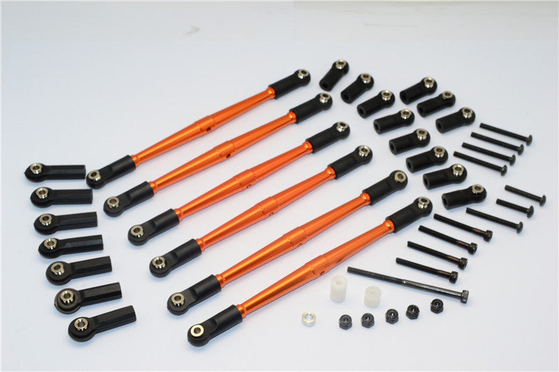 Axial SCX10 Aluminum Adjustable Link Parts With Interchangeable Ball Ends For 295mm, 308mm, 315mm Wheelbase - 6Pcs Set Orange