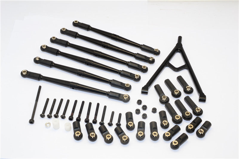 Axial SCX10 Aluminum Adjustable Link Parts With Mount & Interchangeable Ball Ends For 295mm, 308mm, 315mm Wheelbase - 7Pcs Set Black
