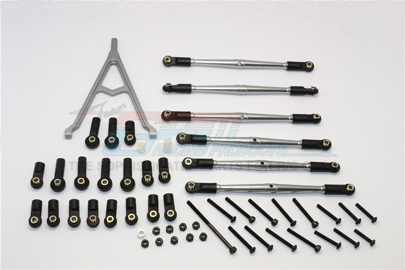 Axial SCX10 Aluminum Adjustable Link Parts With Mount & Interchangeable Ball Ends For 295mm, 308mm, 315mm Wheelbase - 7Pcs Set Gray Silver