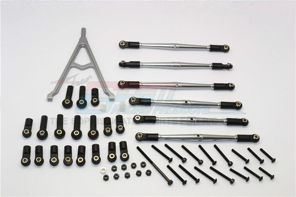 Axial SCX10 Aluminum Adjustable Link Parts With Mount & Interchangeable Ball Ends For 295mm, 308mm, 315mm Wheelbase - 7Pcs Set Gray Silver