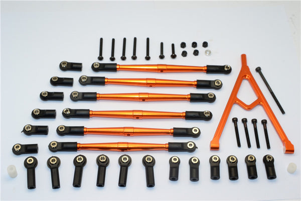 Axial SCX10 Aluminum Adjustable Link Parts With Mount & Interchangeable Ball Ends For 295mm, 308mm, 315mm Wheelbase - 7Pcs Set Orange