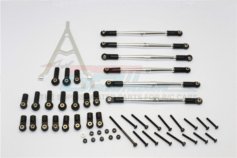 Axial SCX10 Aluminum Adjustable Link Parts With Mount & Interchangeable Ball Ends For 295mm, 308mm, 315mm Wheelbase - 7Pcs Set Silver