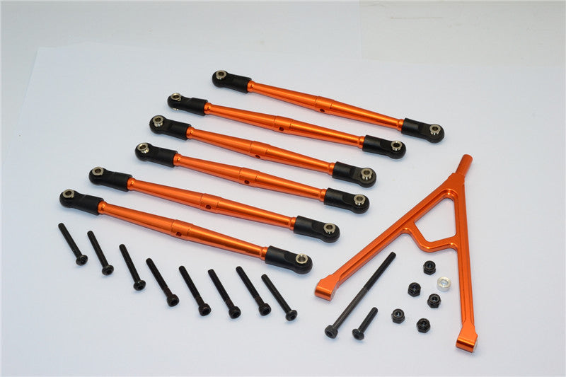 Axial SCX10 Aluminum Adjustable Link Parts With Mount For 295mm Wheelbase - 7Pcs Set Orange