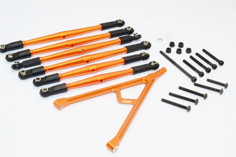 Axial SCX10 Aluminum Adjustable Link Parts With Mount For 315mm Wheelbase - 7Pcs Set Orange