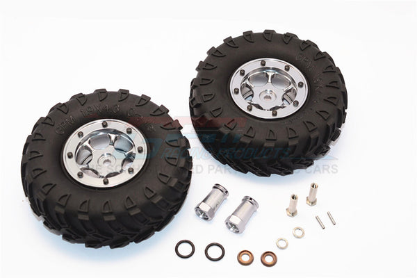 Axial SCX10 II (AX90046, AX90047) 1.9 Inch Rubber Tires With Aluminum 6 Poles Wheels & 23mm Hex Adapters - 1Pr Set Gray Silver