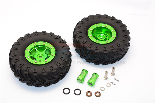 Axial SCX10 II (AX90046, AX90047) 1.9 Inch Rubber Tires With Aluminum 6 Poles Wheels & 23mm Hex Adapters - 1Pr Set Green