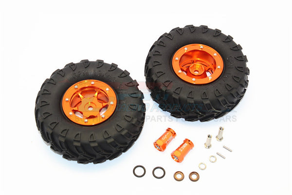 Axial SCX10 II (AX90046, AX90047) 1.9 Inch Rubber Tires With Aluminum 6 Poles Wheels & 23mm Hex Adapters - 1Pr Set Orange