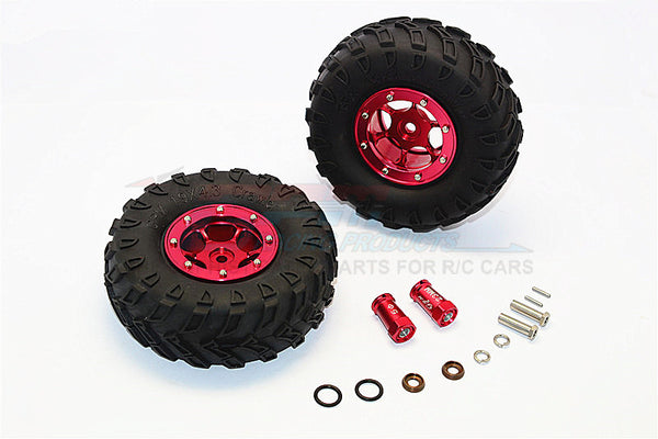 Axial SCX10 II (AX90046, AX90047) 1.9 Inch Rubber Tires With Aluminum 6 Poles Wheels & 23mm Hex Adapters - 1Pr Set Red