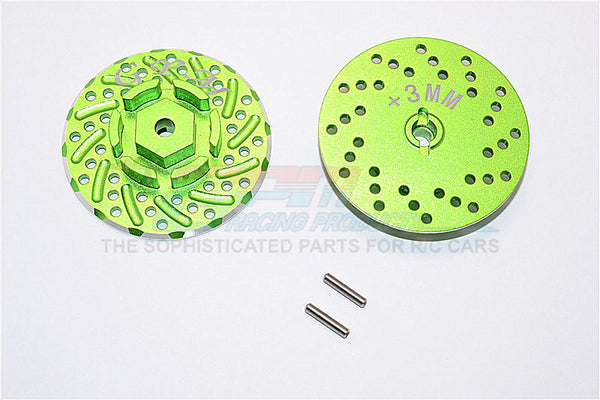 Axial SCX10 II (AX90046, AX90047) Aluminum Front/Rear Wheel Hex Claw +3mm With Brake Disk - 2Pcs Green