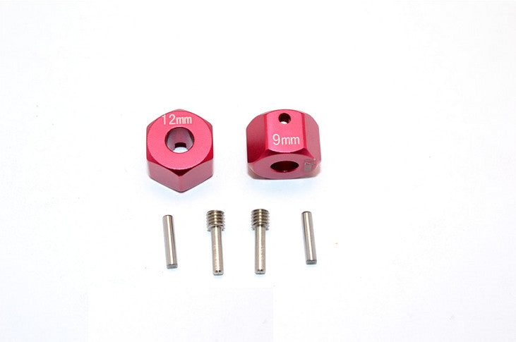 Axial SCX10 II (AX90046) Aluminum Wheel Hex Adapters 12mm X 9mm - 2Pcs Set Red