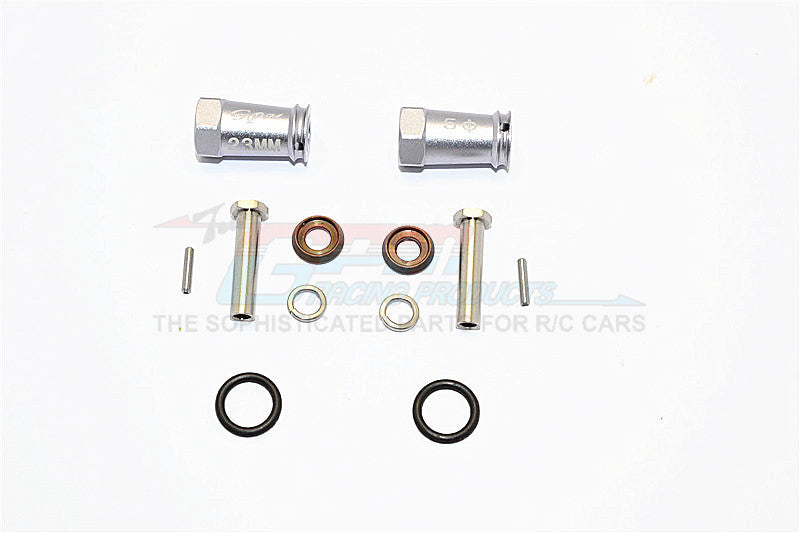 Axial SCX10 II (AX90046, AX90047) Aluminum Wheel Hex Adapters 23mm Width (Use For 4mm Thread Wheel Shaft & 5mm Hole Wheel) - 1Pr Set Gray Silver