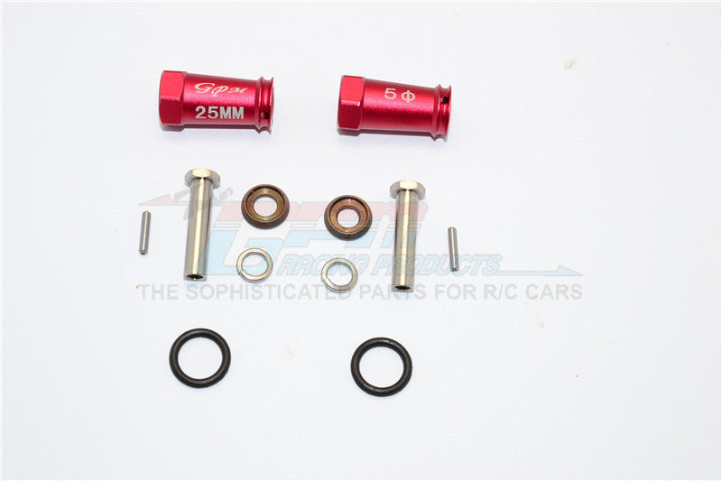 Axial SCX10 II (AX90046, AX90047) Aluminum Wheel Hex Adapters 25mm Width (Use For 4mm Thread Wheel Shaft & 5mm Hole Wheel) - 1Pr Set Red