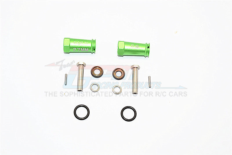 Axial SCX10 II (AX90046, AX90047) Aluminum Wheel Hex Adapters 27mm Width (Use For 4mm Thread Wheel Shaft & 5mm Hole Wheel) - 1Pr Set Green