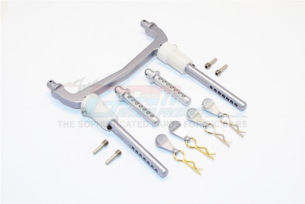 Axial SCX10 II (AX90046) Aluminum Front/Rear Body Post Mount With Clips - 1 Set Gray Silver