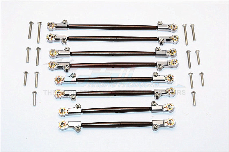 Axial SCX10 II (AX90046) Spring Steel Front+Rear Rod Link With Aluminum Ends - 8Pcs Set Gray Silver