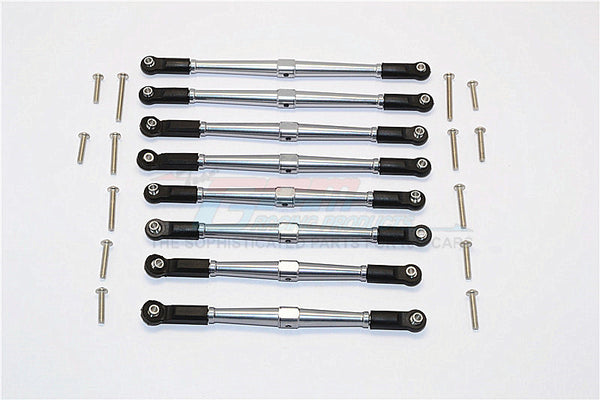 Axial SCX10 II (AX90046, AX90047) Aluminum Front+Rear Rod Link With Plastic Ends (For 330mm Wheelbase) - 8Pcs Set Gray Silver