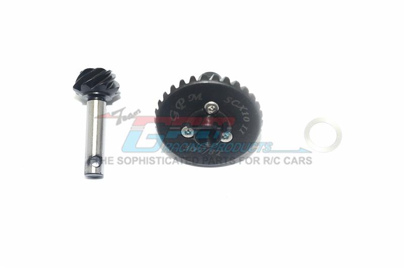 Axial SCX10 II Upgrade Parts (AX90046, AX90047, AXI90075) Harden Steel #45 Diff Bevel Gear 30T & Pinion Gear 8T - 3Pc Set Black