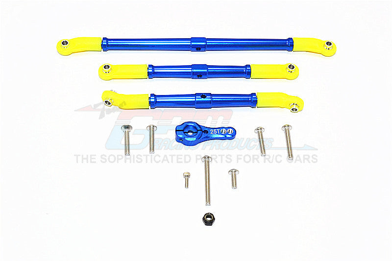 Axial SCX10 II (AX90046, AX90047) Aluminum Adjustable Steering Links With 25T Servo Horn - 4Pcs Set Blue