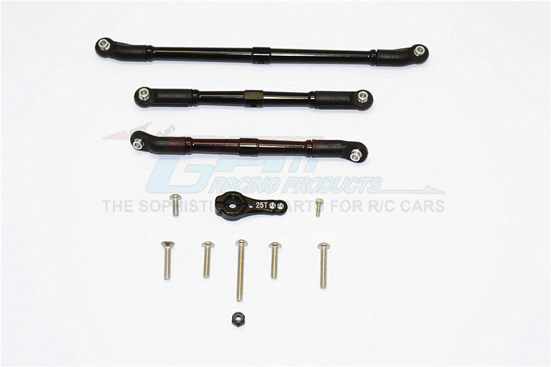 Axial SCX10 II (AX90046, AX90047) Aluminum Adjustable Steering Links With 25T Servo Horn - 4Pcs Set Black
