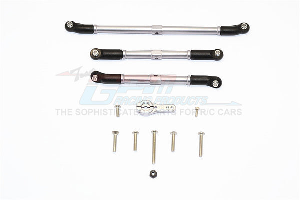Axial SCX10 II (AX90046, AX90047) Aluminum Adjustable Steering Links With 25T Servo Horn - 4Pcs Set Gray Silver
